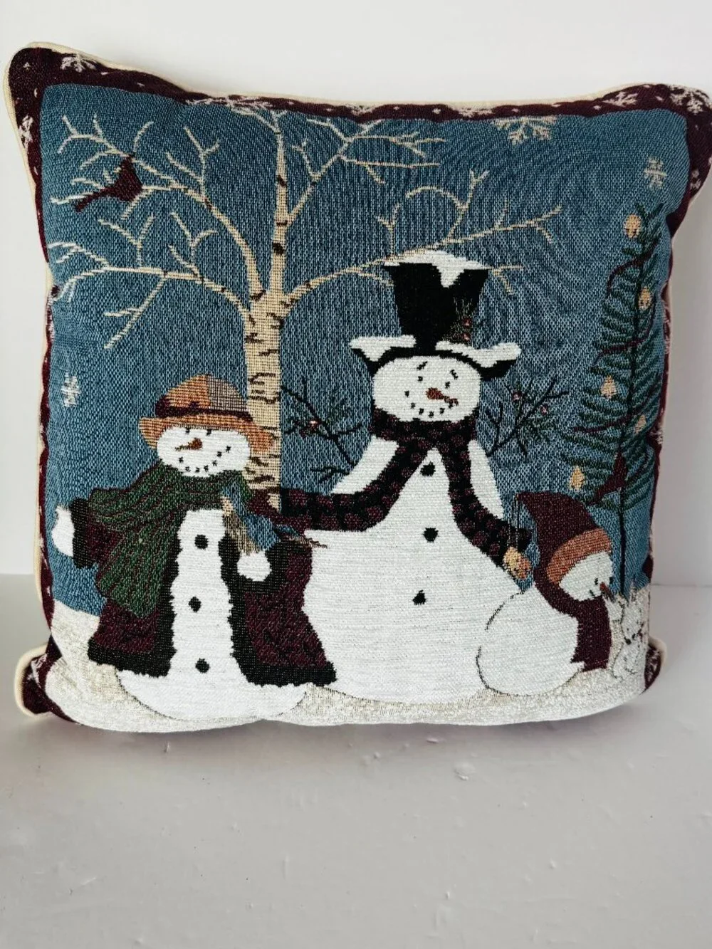 St. Nicholas Square Holiday Snowman Throw Pillow 16x16